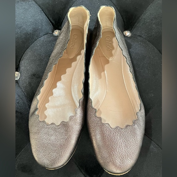 Chloe Shimmering Silver Scalloped Flats - Picture 2 of 14